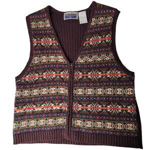 Y2K Vintage Grandma Core Fair Isle Sweater Vest M Zip Knit Erika Classics Preppy